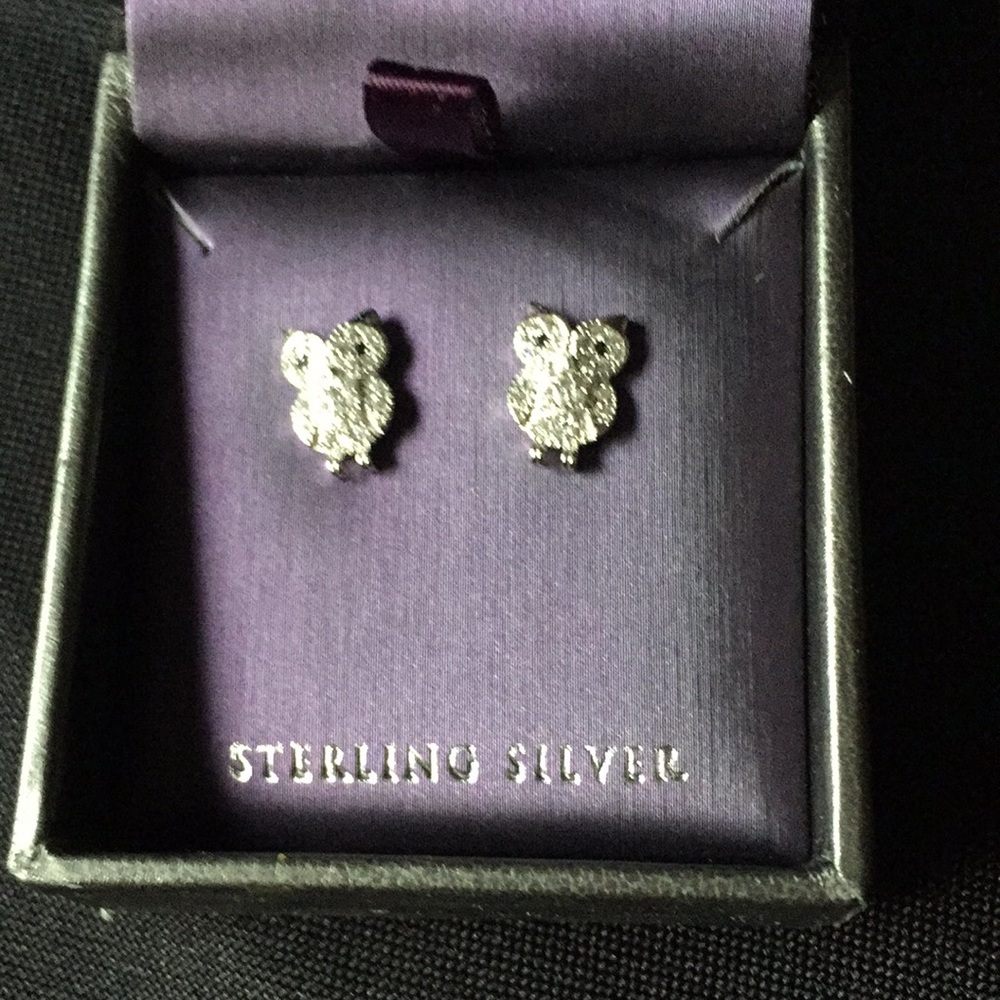 Sterling silver with crystals owl earrings